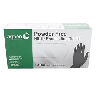 Aspen Nitrile Exam Gloves, Powder-Free, Black, Large, 100 Count
