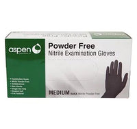Aspen Nitrile Exam Gloves, Powder-Free, Black, Medium, 100 Count