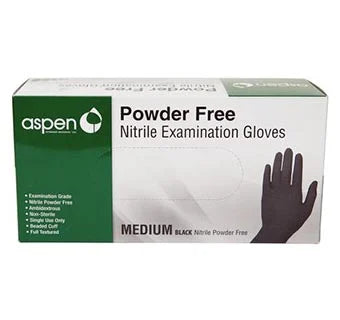 Aspen Nitrile Exam Gloves, Powder-Free, Black, Medium, 100 Count
