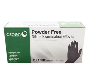 Aspen Nitrile Exam Gloves, Powder-Free, Black, X-Large, 100 Count