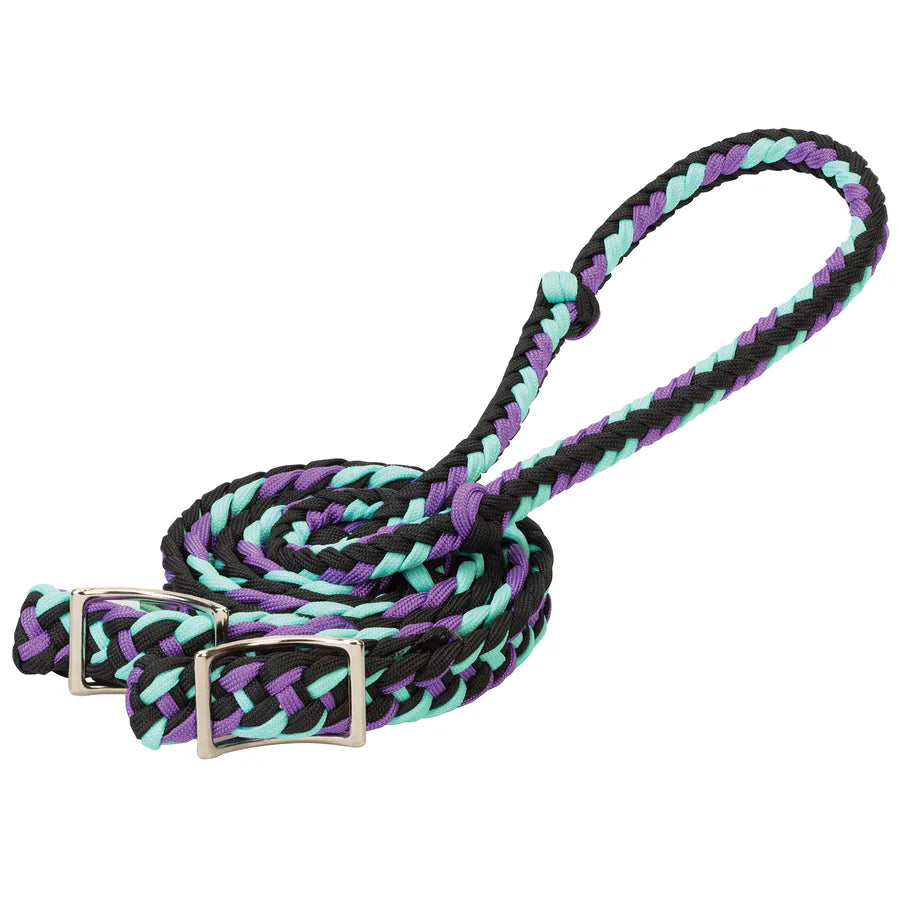 Weaver Braided Nylon Barrel Reins - Grip Knots & Nickel Conway Buckles | 1/2" x 8'
