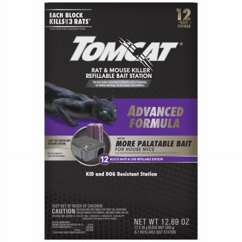 Tomcat Advanced Formula Refillable Mouse Bait Station - 12 Blocks Baits & 1 Refillable Station