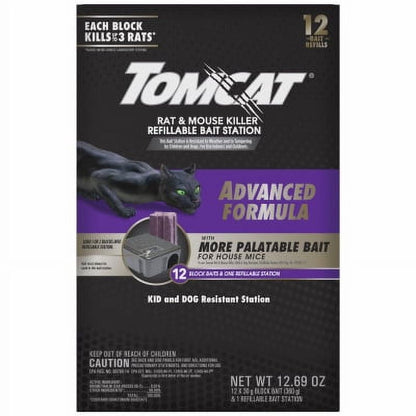 Tomcat Advanced Formula Refillable Mouse Bait Station - 12 Blocks Baits & 1 Refillable Station