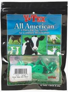 Y-Tex-All-American-Male Blank Button Ear Tag-Green-25-Box