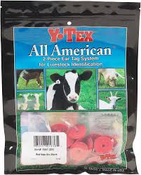Y-Tex-All-American-Male Blank Button Ear Tag-Red-25-Box