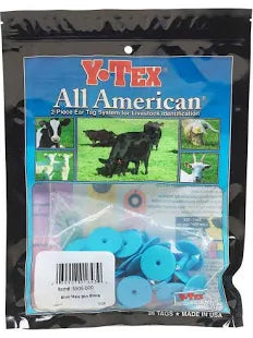 Y-Tex-All-American Male Blank Button Ear Tag-Blue-25-Box
