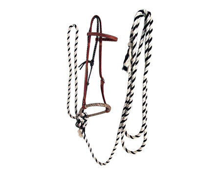 Complete Hackamore Set – 8-Plait Cable Core Bosal 5/8", Cotton Mecate & Rawhide Headstall