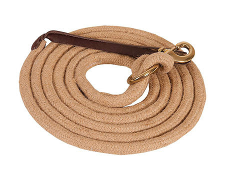Jute Lead Rope with Brass Snap & Leather Popper – 5/8" x 9' | Tan