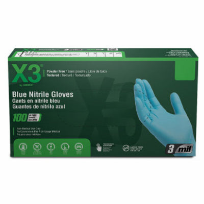 X3 Blue Nitrile Gloves, Powder-Free, X-Large, 100/Pkg